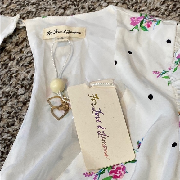 For Love And Lemons White Faux Wrap Floral Mini Dress with Plunge Neckline - Picture 9 of 15